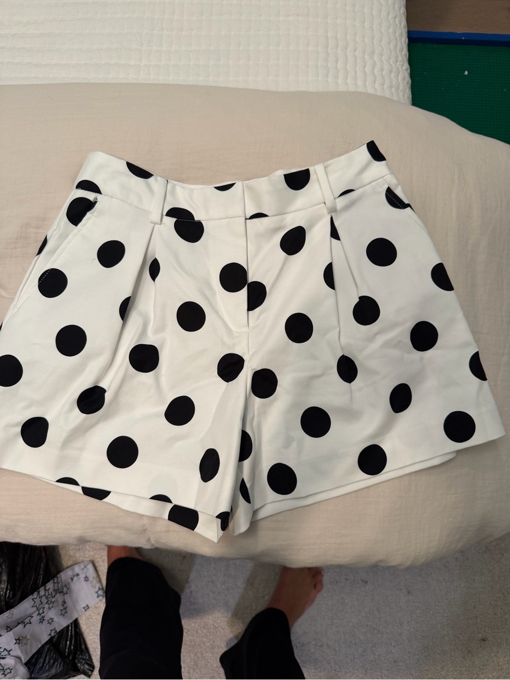 Zara White High-Waist Shorts with Black Polka Dots